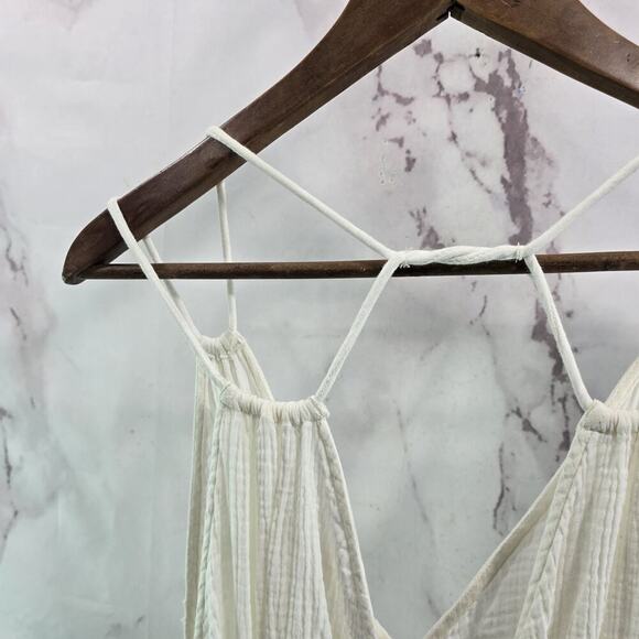 By Anthropologie Dress Womens Medium White Gauzy Cut Out Cover Up Maxi Tank - Picture 6 of 12